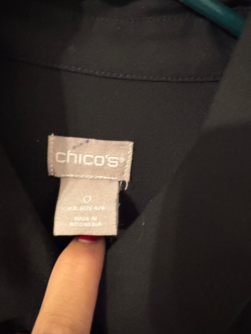 Chicos Long Button down black shirt sz 0 - Picture 3 of 4